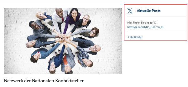 Screenshot der Startseite mit hervorgehobener Infobox zum Sozialen Netzwerk X